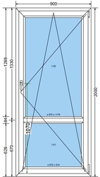 Plastové okno 90x200cm 6-ti komorové plastová okna BÍLÁ-BÍLÁ (Balkonové dveře)