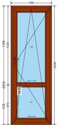 Plastové okno 70x200cm 6-ti komorové plastová okna DEKOR-DEKOR (Balkonové dveře)